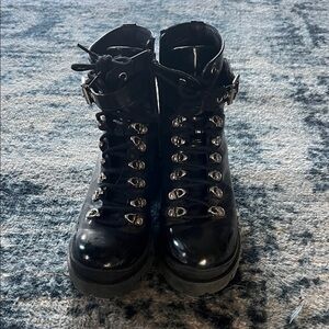 Jeffrey Campbell Black Combat Boots with Silver Accents